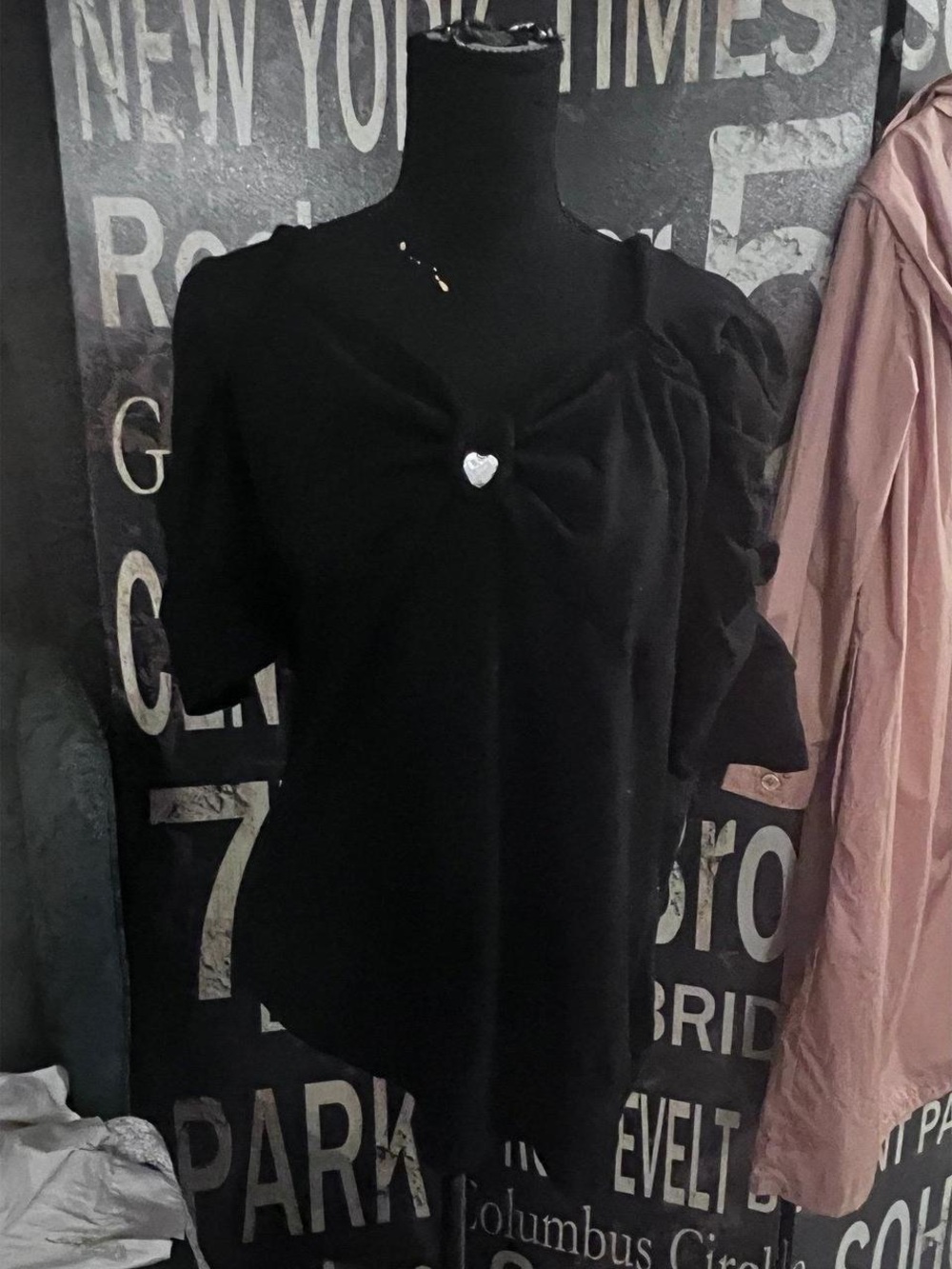 Black Short Sleeve Top with Heart Accent